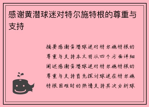 感谢黄潜球迷对特尔施特根的尊重与支持❤️